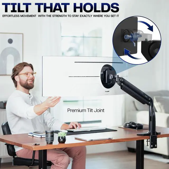 Alt view image 2 of 7 - Single Ultra Wide Monitor Pneumatic Spring Desk Mount with USB, Max VESA 200x100
