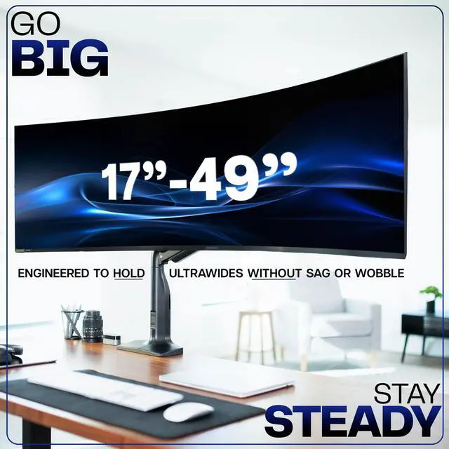 Alt view image 3 of 7 - Single Ultra Wide Monitor Pneumatic Spring Desk Mount with USB, Max VESA 200x100