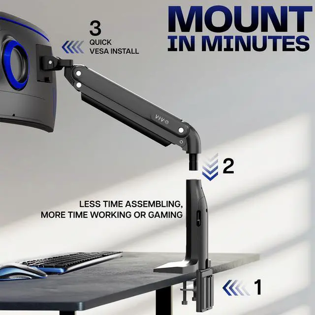 Alt view image 6 of 7 - Single Ultra Wide Monitor Pneumatic Spring Desk Mount with USB, Max VESA 200x100
