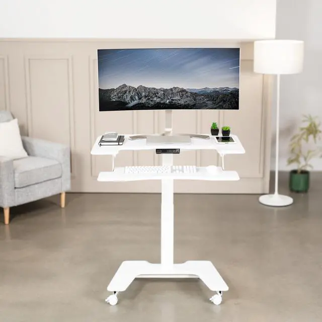 Alt view image 2 of 7 - VIVO White 36" Electric Mobile Height Adjustable Two Platform Standing Desk