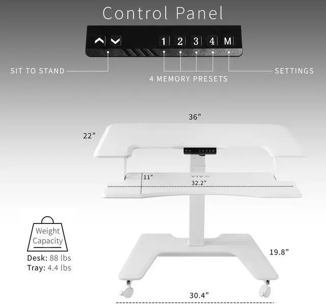 Alt view image 3 of 7 - VIVO White 36" Electric Mobile Height Adjustable Two Platform Standing Desk
