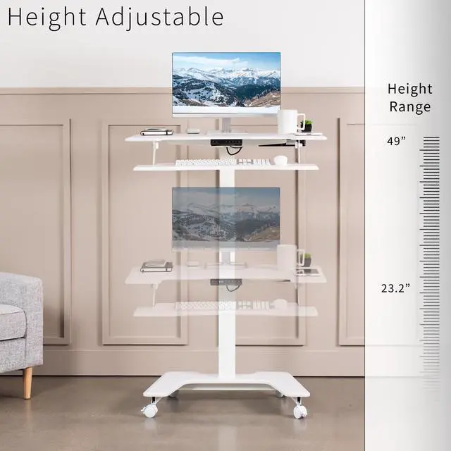 Alt view image 5 of 7 - VIVO White 36" Electric Mobile Height Adjustable Two Platform Standing Desk