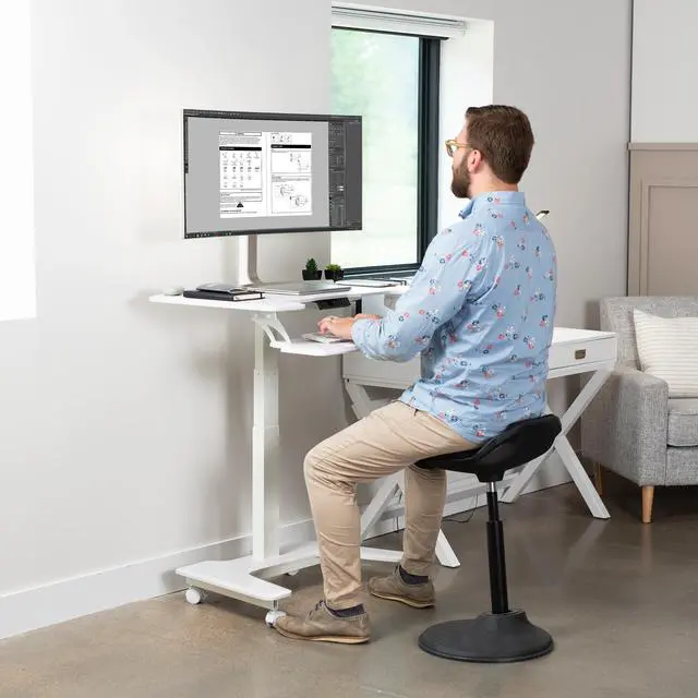 Alt view image 6 of 7 - VIVO White 36" Electric Mobile Height Adjustable Two Platform Standing Desk