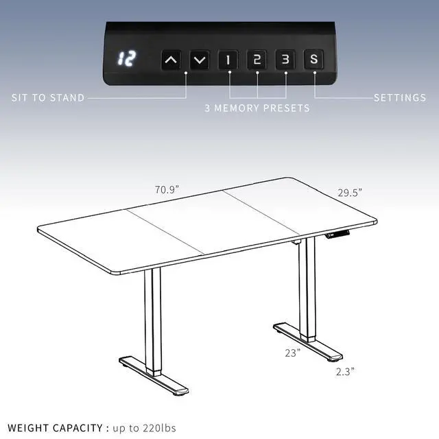 Alt view image 6 of 7 - VIVO Electric Dual Motor 71 x 30 Standing Desk, Black Top, White Frame