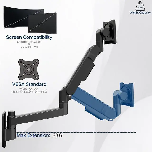 Alt view image 4 of 7 - VIVO Tension Arm Ultrawide Monitor Wall Mount, Fits Screens up to 57"