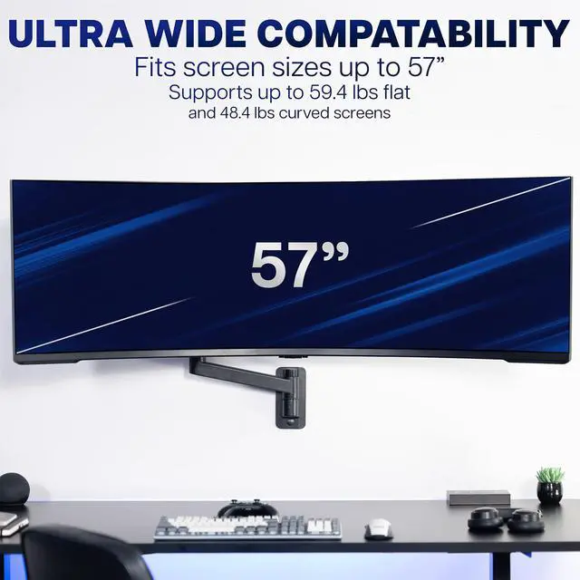 Alt view image 5 of 7 - VIVO Tension Arm Ultrawide Monitor Wall Mount, Fits Screens up to 57"