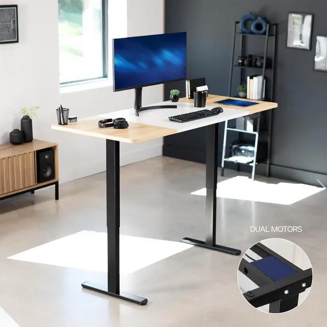 Alt view image 2 of 7 - VIVO Electric Dual Motor 71x30 Standup Desk, White/Light Wood Top, Black Frame