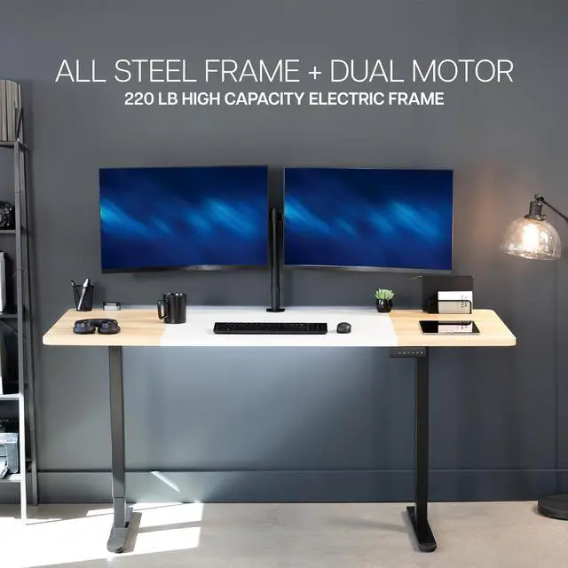 Alt view image 6 of 7 - VIVO Electric Dual Motor 71x30 Standup Desk, White/Light Wood Top, Black Frame