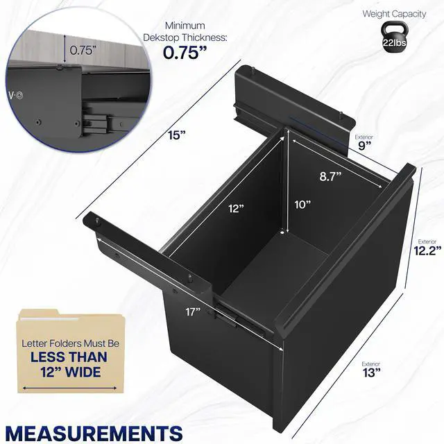 Alt view image 3 of 7 - VIVO Black Under Desk Filing Cabinet, Large Storage Drawer for Letter Size Files