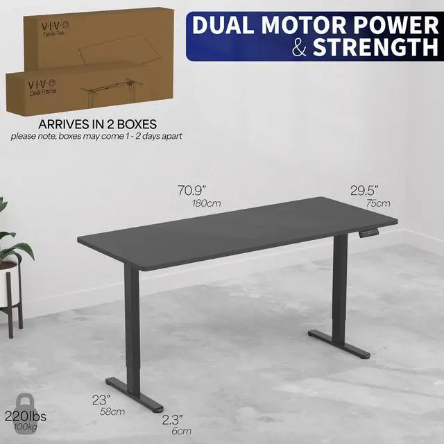 Alt view image 5 of 7 - VIVO Dual Motor 71 x 30 Standing Desk, 1-Piece Black Top, Black Frame