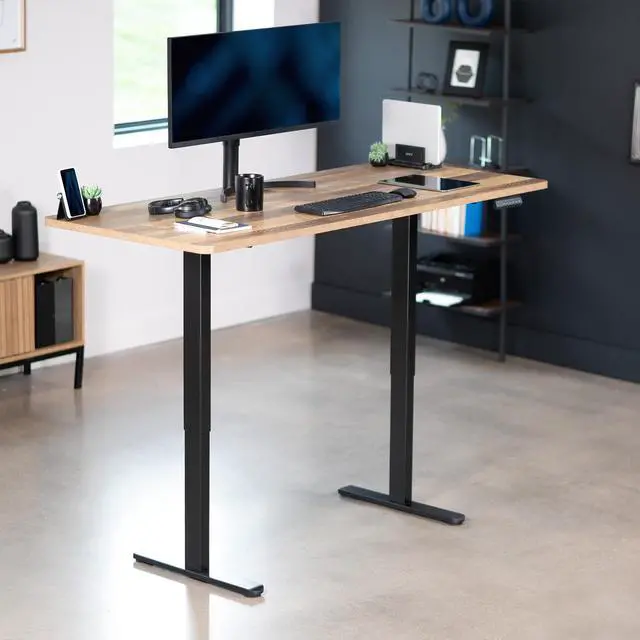Alt view image 2 of 7 - VIVO Dual Motor 71 x 30 Standing Desk, 1-Piece Reclaimed Wood Top, Black Frame