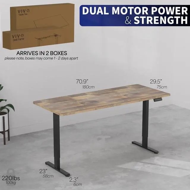 Alt view image 5 of 7 - VIVO Dual Motor 71 x 30 Standing Desk, 1-Piece Reclaimed Wood Top, Black Frame