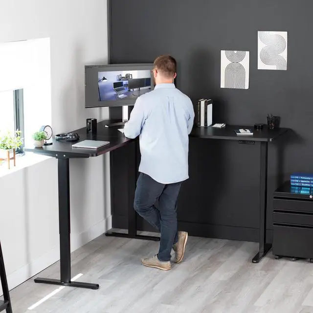Alt view image 5 of 7 - VIVO Black Electric Motor Height Adjustable Corner 3 Leg Standing Desk Frame