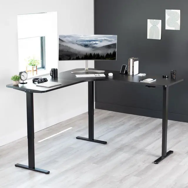 Alt view image 2 of 7 - VIVO Black Electric Motor Height Adjustable Corner 3 Leg Standing Desk Frame