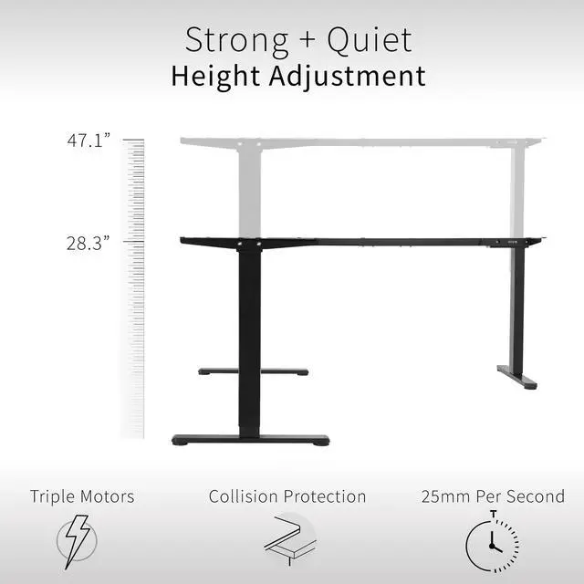 Alt view image 3 of 7 - VIVO Black Electric Motor Height Adjustable Corner 3 Leg Standing Desk Frame