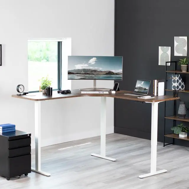 Alt view image 2 of 7 - VIVO White Electric Motor Height Adjustable Corner 3 Leg Standing Desk Frame