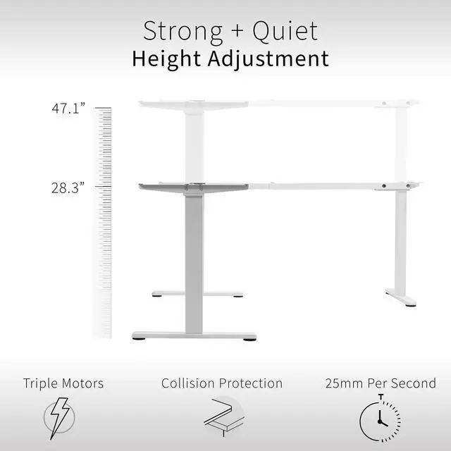 Alt view image 3 of 7 - VIVO White Electric Motor Height Adjustable Corner 3 Leg Standing Desk Frame