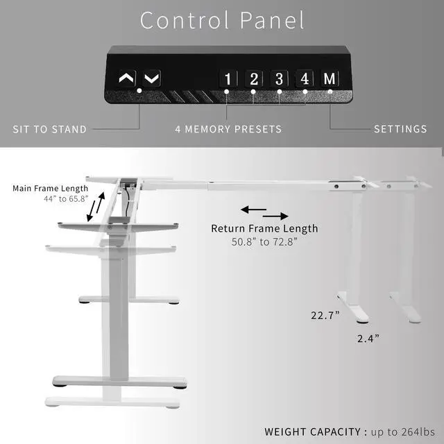 Alt view image 4 of 7 - VIVO White Electric Motor Height Adjustable Corner 3 Leg Standing Desk Frame