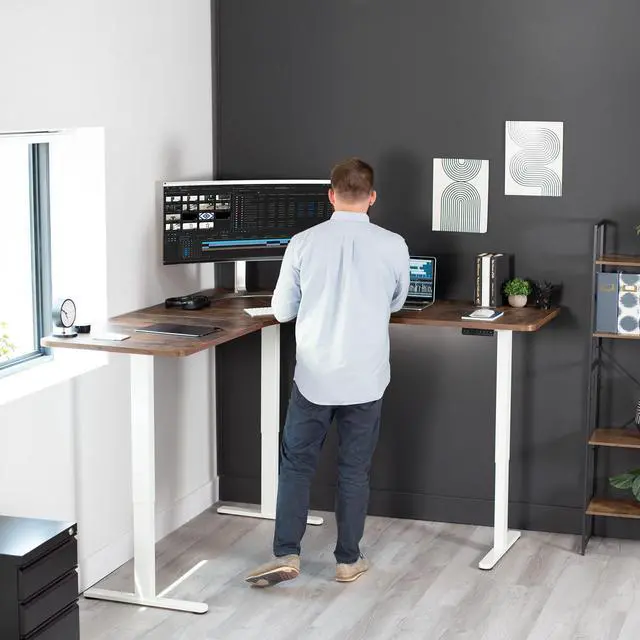 Alt view image 5 of 7 - VIVO White Electric Motor Height Adjustable Corner 3 Leg Standing Desk Frame