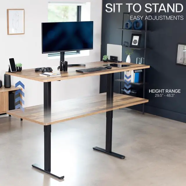 Alt view image 6 of 7 - VIVO Dual Motor 71 x 30 Standing Desk, 1-Piece Reclaimed Wood Top, Black Frame