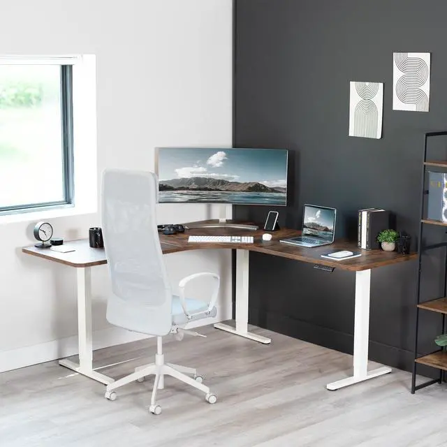 Alt view image 6 of 7 - VIVO White Electric Motor Height Adjustable Corner 3 Leg Standing Desk Frame