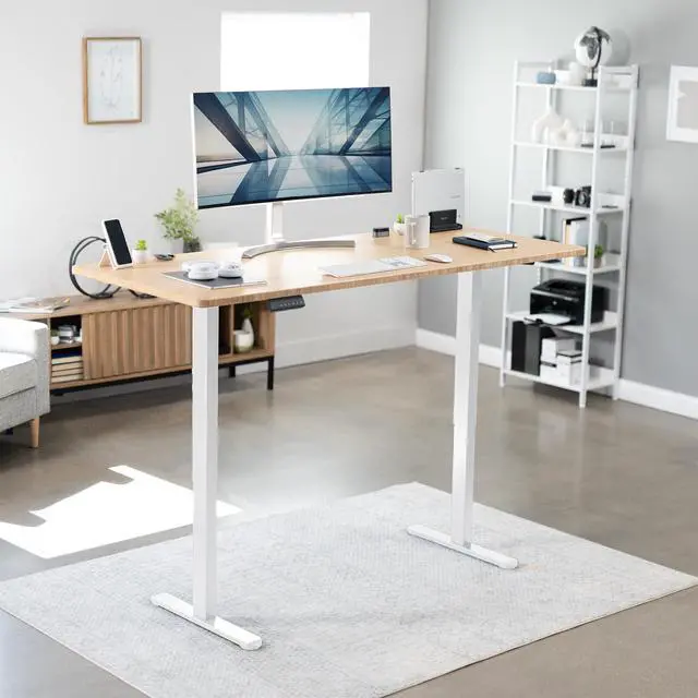 Alt view image 2 of 7 - VIVO Dual Motor 71 x 30 Standing Desk, 1-Piece Bamboo Top, White Frame