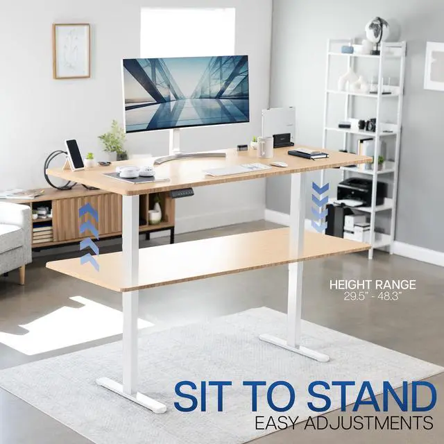 Alt view image 6 of 7 - VIVO Dual Motor 71 x 30 Standing Desk, 1-Piece Bamboo Top, White Frame