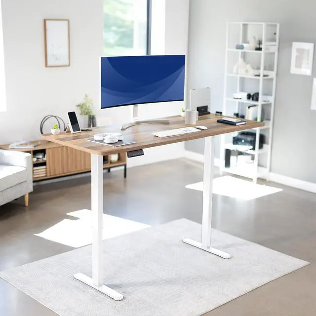 Alt view image 2 of 7 - VIVO Dual Motor 71 x 30 Standing Desk, 1-Piece Reclaimed Wood Top, White Frame