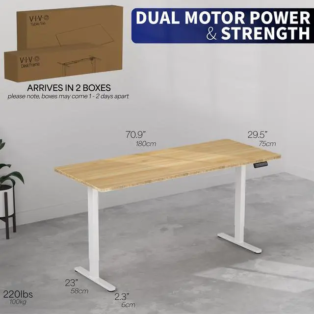 Alt view image 5 of 7 - VIVO Dual Motor 71 x 30 Standing Desk, 1-Piece Bamboo Top, White Frame