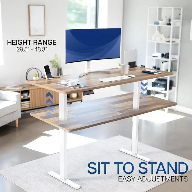Alt view image 6 of 7 - VIVO Dual Motor 71 x 30 Standing Desk, 1-Piece Reclaimed Wood Top, White Frame