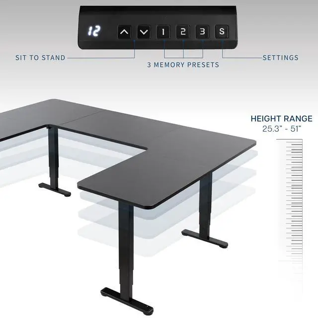 Alt view image 5 of 7 - VIVO Black U-Shaped 83" x 60" Height Adjustable 4-Leg Electric Standing Desk