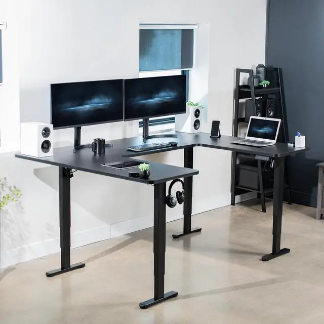 Alt view image 2 of 7 - VIVO Black U-Shaped 83" x 60" Height Adjustable 4-Leg Electric Standing Desk