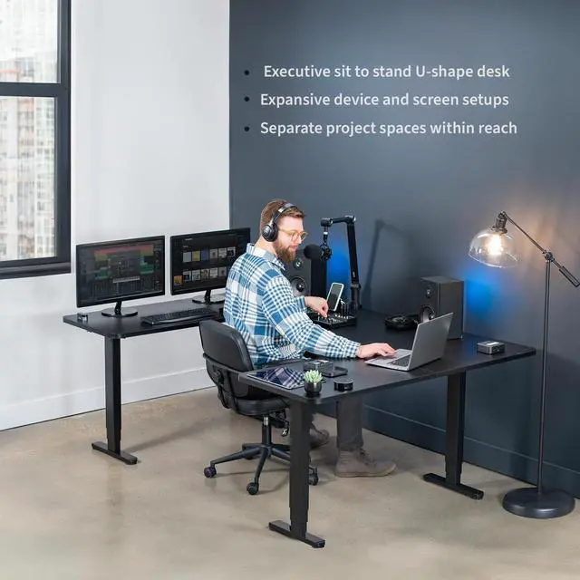 Alt view image 4 of 7 - VIVO Black U-Shaped 83" x 60" Height Adjustable 4-Leg Electric Standing Desk