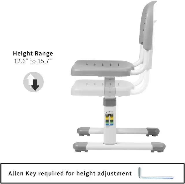 Alt view image 3 of 7 - VIVO Gray Universal Height Adjustable Children's Desk Chair (Chair Only)