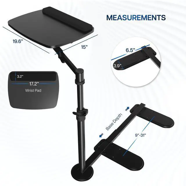 Alt view image 3 of 7 - VIVO Black 20 inch Over Couch Swivel Table, Laptop Desk for Remote Work