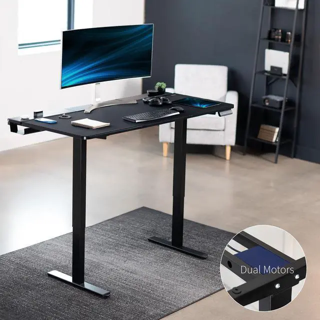 Alt view image 2 of 7 - VIVO Electric 60" x 30" Desk, Full Pad, Black Hidden Cable Tabletop, Black Frame