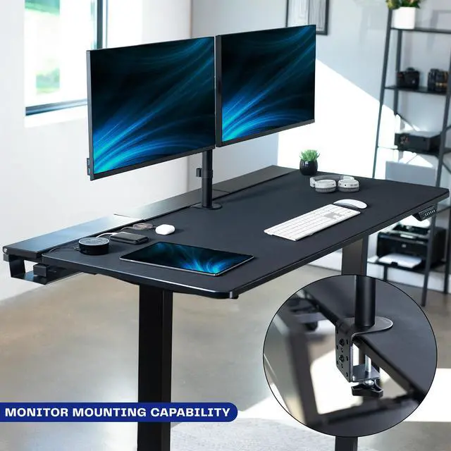 Alt view image 7 of 7 - VIVO Electric 60" x 30" Desk, Full Pad, Black Hidden Cable Tabletop, Black Frame