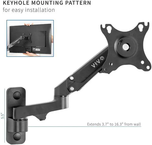 Alt view image 6 of 8 - VIVO Premium Aluminum Single LCD Monitor Wall Mount Arm for Screens up to 32"