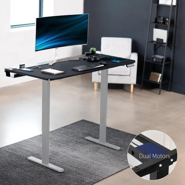 Alt view image 2 of 7 - VIVO Electric 60" x 30" Desk, Full Pad, Black Hidden Cable Tabletop, Gray Frame