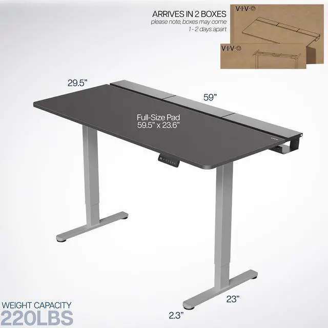 Alt view image 3 of 7 - VIVO Electric 60" x 30" Desk, Full Pad, Black Hidden Cable Tabletop, Gray Frame
