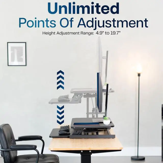 Alt view image 4 of 7 - VIVO Black Height Adjustable 28" Standing Desk Monitor Riser, Sit Stand Tabletop