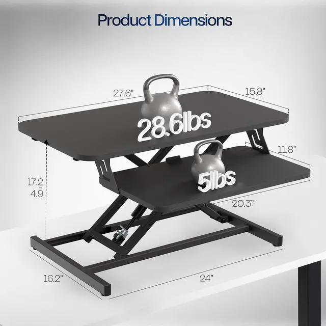 Alt view image 3 of 7 - VIVO Black Height Adjustable 28" Standing Desk Monitor Riser, Sit Stand Tabletop