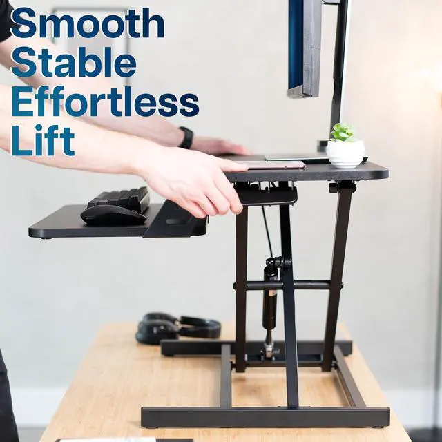 Alt view image 6 of 7 - VIVO Black Height Adjustable 28" Standing Desk Monitor Riser, Sit Stand Tabletop