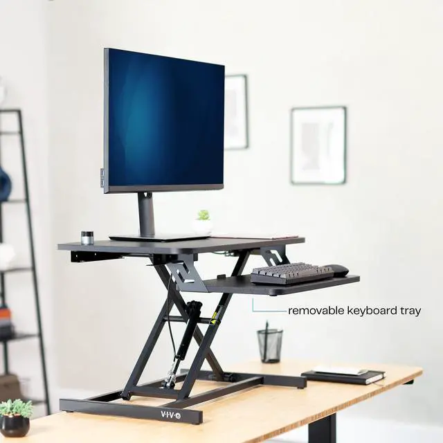 Alt view image 7 of 7 - VIVO Black Height Adjustable 28" Standing Desk Monitor Riser, Sit Stand Tabletop