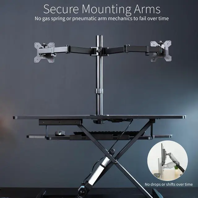 Alt view image 6 of 7 - VIVO Black 36" Electric Desk Riser with Dual Monitor Arm for up to 30" Screens