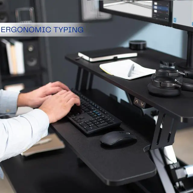 Alt view image 7 of 7 - VIVO Black 36" Electric Desk Riser with Dual Monitor Arm for up to 30" Screens