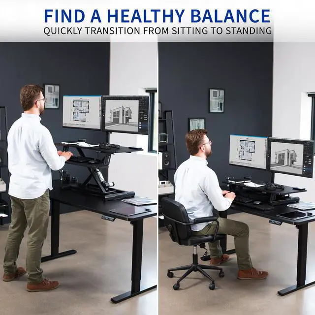 Alt view image 5 of 7 - VIVO Black 36" Electric Desk Riser with Dual Monitor Arm for up to 30" Screens