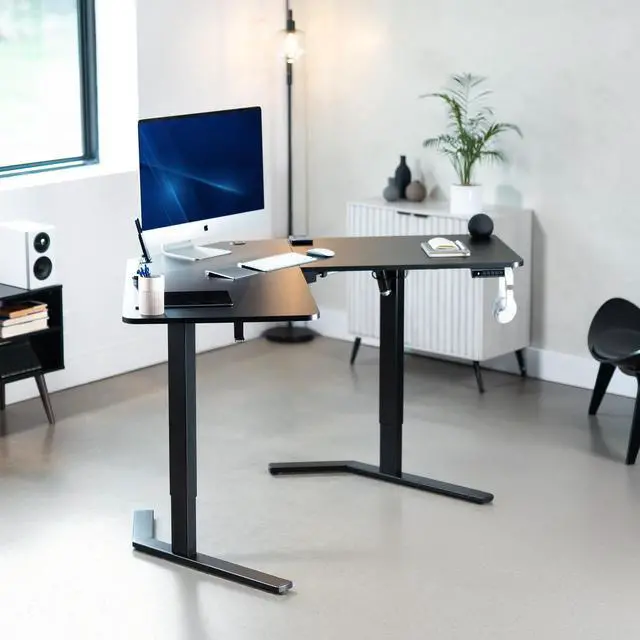 Alt view image 2 of 7 - VIVO Black Electric 55" x 55" Corner Standing Desk, L-Shaped Workstation