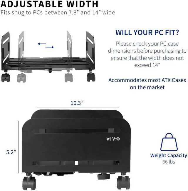 Alt view image 2 of 7 - VIVO Black Computer Large Desktop ATX Case, CPU Rolling Stand, Adjustable Cart