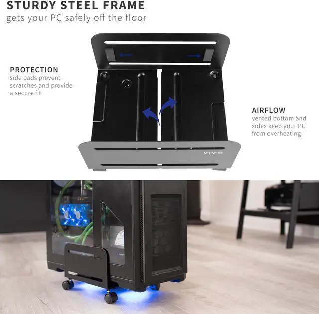 Alt view image 4 of 7 - VIVO Black Computer Large Desktop ATX Case, CPU Rolling Stand, Adjustable Cart